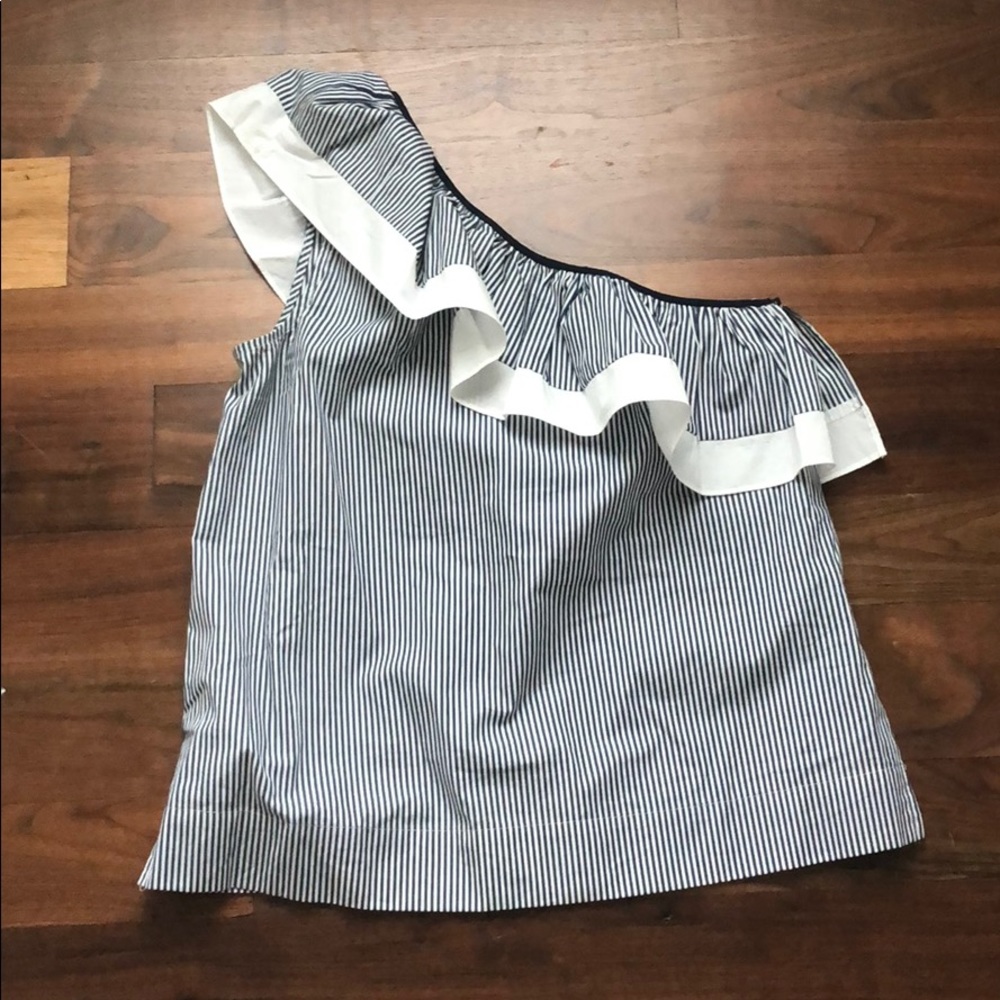 JCREW one shoulder blue and white striped top 0